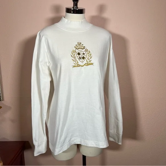 Vintage 1980 Icing Oversized Cream Gold Crown Embellished mock neck sweater - Picture 14 of 17